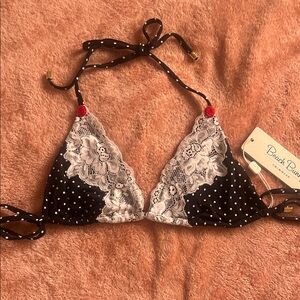 Beach Bunny Black and White Lace Bikini Top